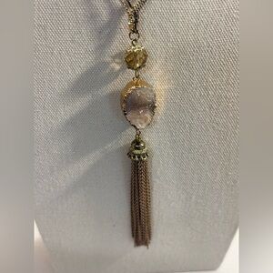 Altar'd State 32” Long Gold-Colored Pinky Beige Lariat Necklace